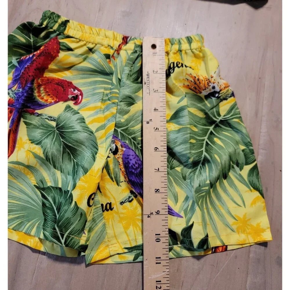 Vintage YMLA Shorts Set Cartegena Colombia Tropical Parrots Silk Feel Sz Boys 10